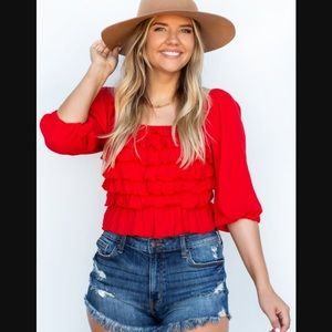 Red ruffle top
